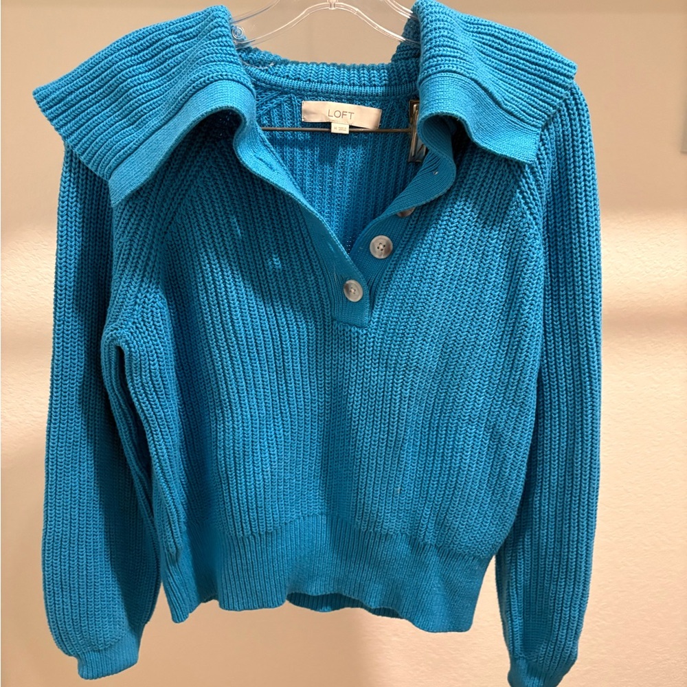 Loft Turquoise Ribbed Collar Sweater - Picture 2 of 5